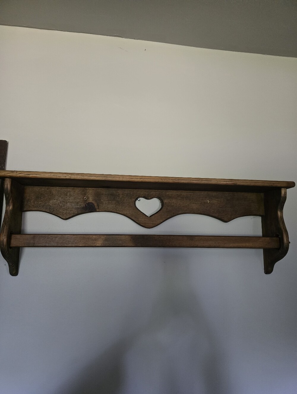 Rustic Brown Wooden Wall Shelf with Heart Accent
